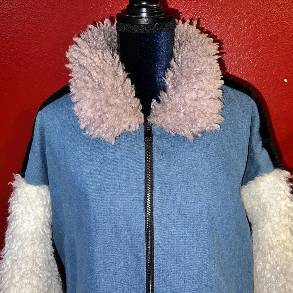 SHACI Denim & Faux Fur Patchwork Jacket size 1X Like New